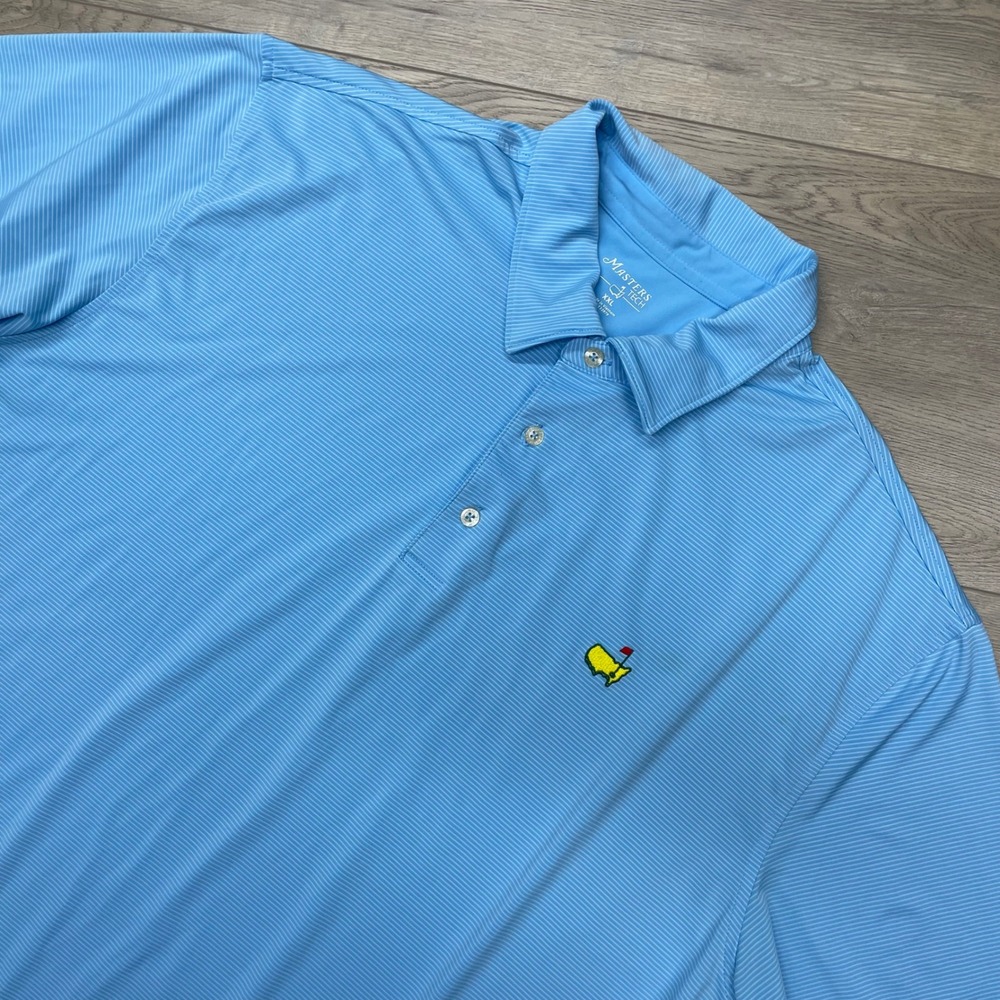 Masters Tech Polo Shirt Mens XXL Blue Striped Performance Golf Short Sleeve READ